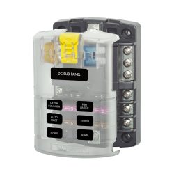 Caja de fusibles 5025-BSS de Blue Sea Systems 6 circuitos con negativo y tapa