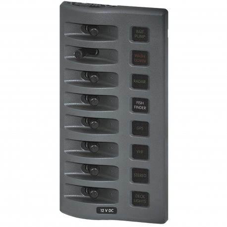 Panel de 8 interruptores 4308 de Blue Sea Systems WeatherDeck con protección por fusible.