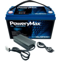 Batería de Gel PoweryMax GL12100 + Cargador 12V 15A