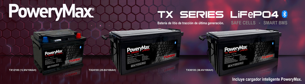Gama de baterias de litio LiFePO4 PoweryMax TX Series de 12V 24V y 36V para motores electricos de pesca