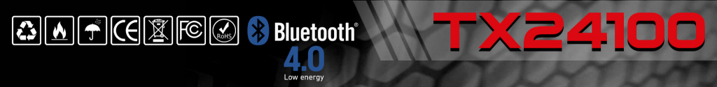 Iconos de certificaciones de seguridad y conectividad Bluetooth 4.0 de la batería de litio LiFePO4 PoweryMax TX24100.