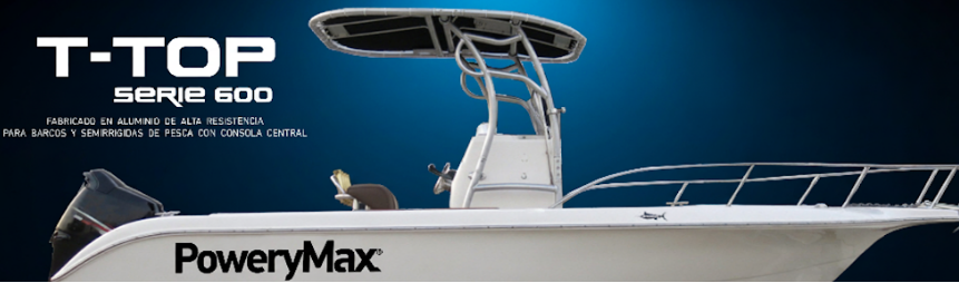 T-Top Serie 600 de aluminio para barco de pesca con consola central.
