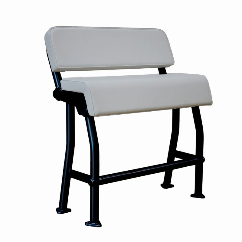 Asiento individual para barco de pesca PoweryMax, modelo AS100BW, con estructura de aluminio en color negro y tapicería de vinilo náutico blanco.