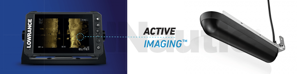 Lowrance Elite FS 9 Black Edition mostrando la tecnología Active Imaging 3-en-1 para escaneo de estructuras y localización de peces con alta definición.