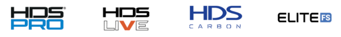 Logotipos de las pantallas multifunción de Lowrance compatibles con el sistema ActiveTarget 2 XL: HDS PRO, HDS LIVE, HDS Carbon y Elite FS.