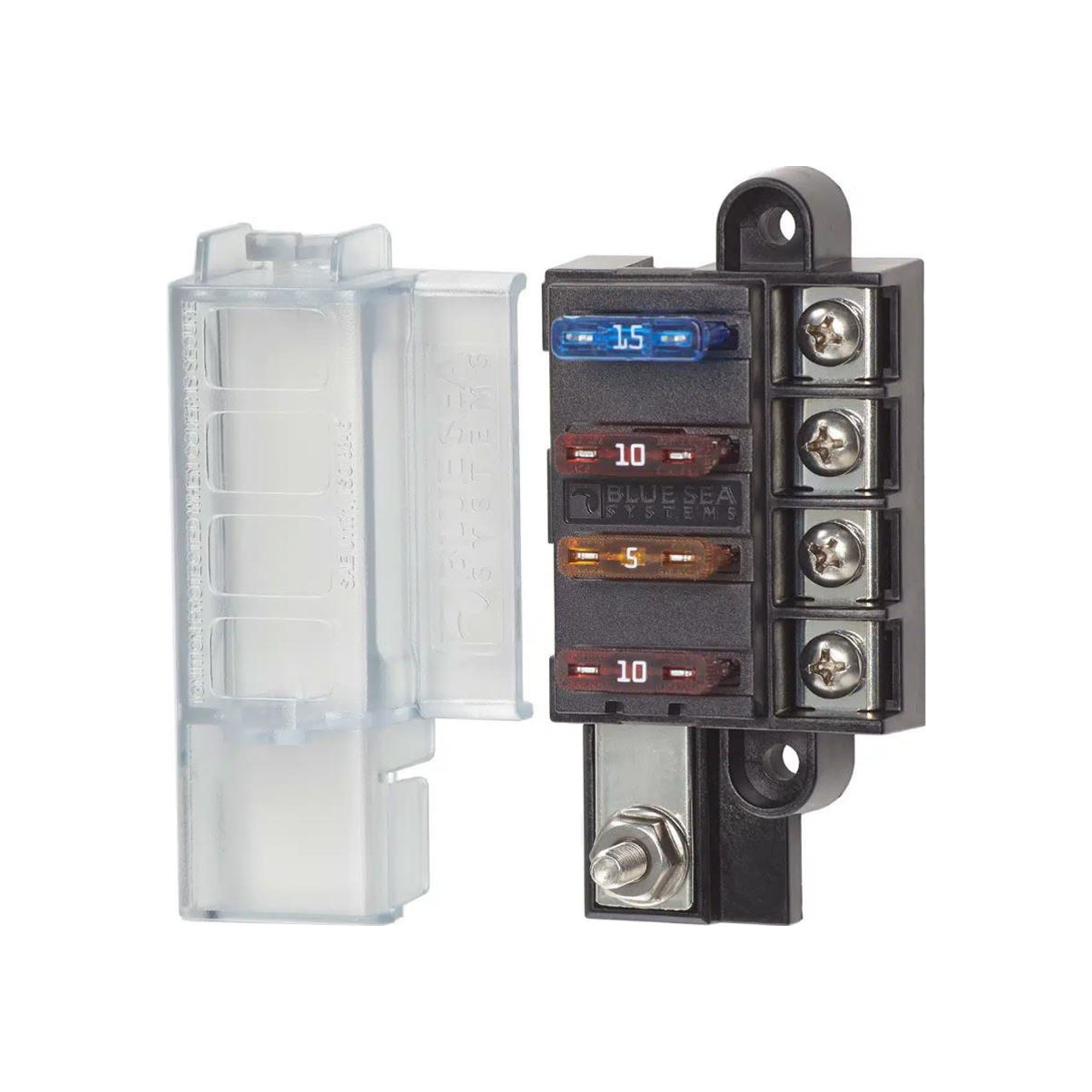 Caja de fusibles compacta Blue Sea Systems 4 circuitos con tapa 5045-BSS. ONNautic