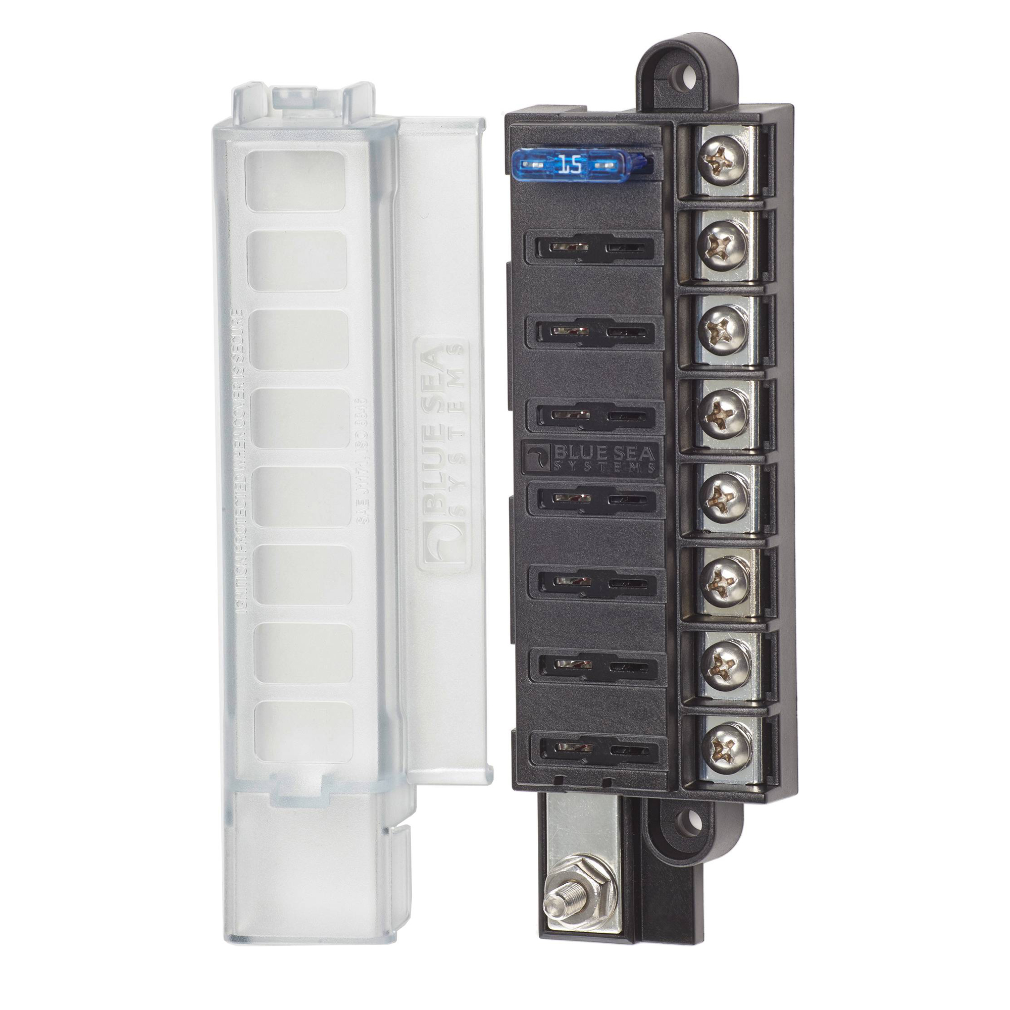 Caja de fusibles compacta Blue Sea Systems 8 circuitos con tapa 5046-BSS. ONNautic