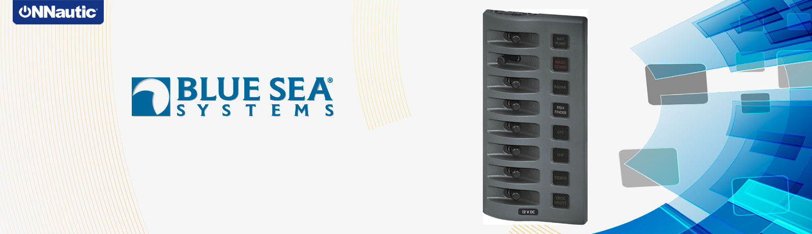 Panel 8 interruptores Blue Sea Systems WeatherDeck protección por fusible 4308-BSS. ONNautic