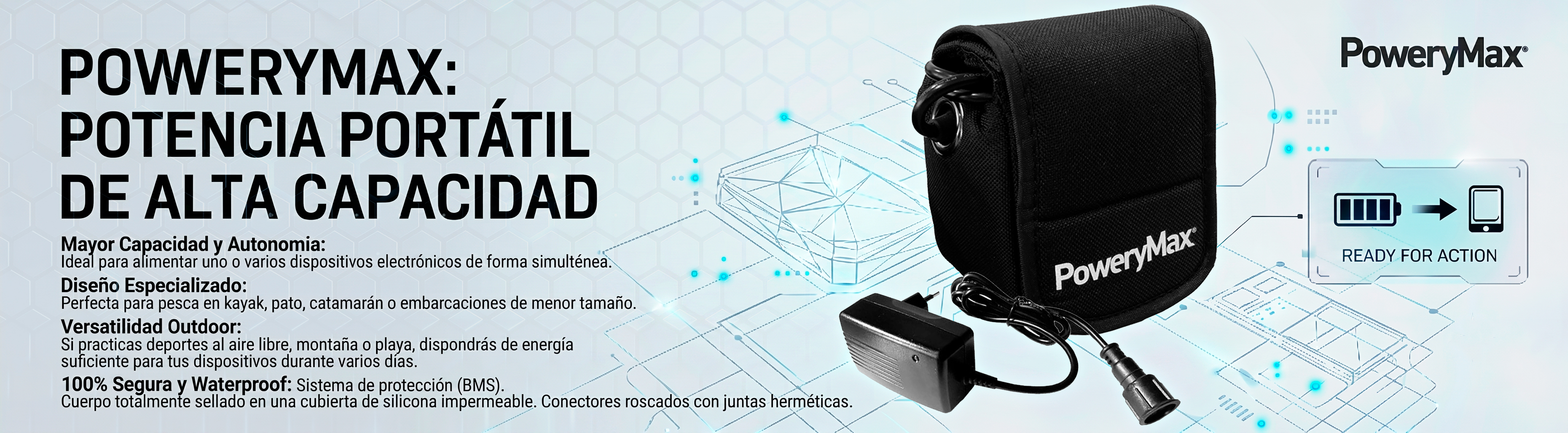 Batería de Litio PoweryMax PX10 + Cargador inteligente.ONNautic