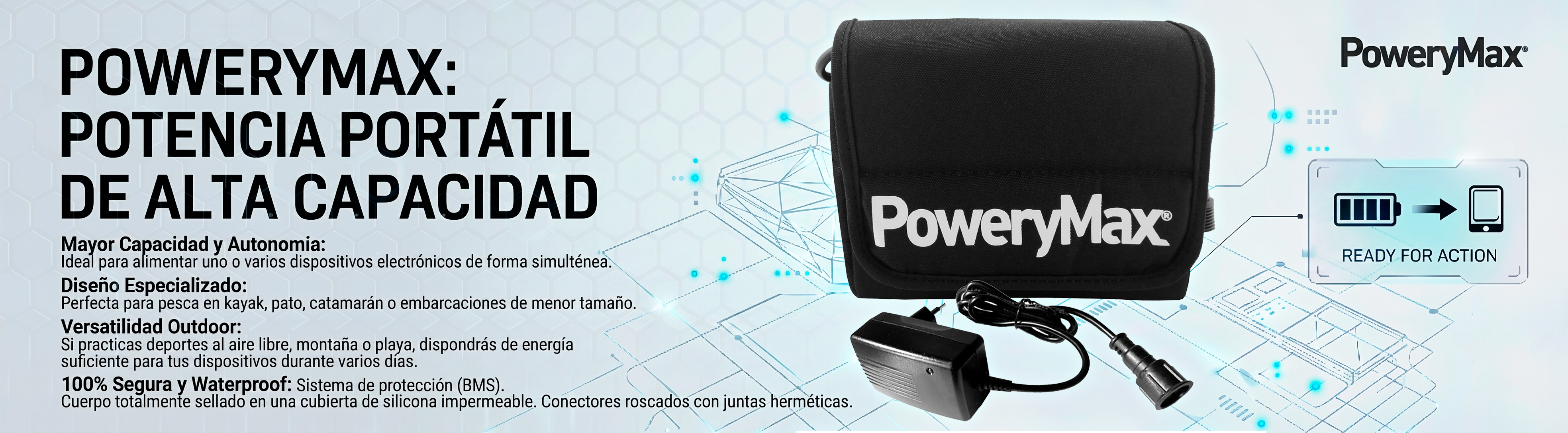 Batería de Litio PoweryMax PX25 + Cargador Inteligente. ONNautic