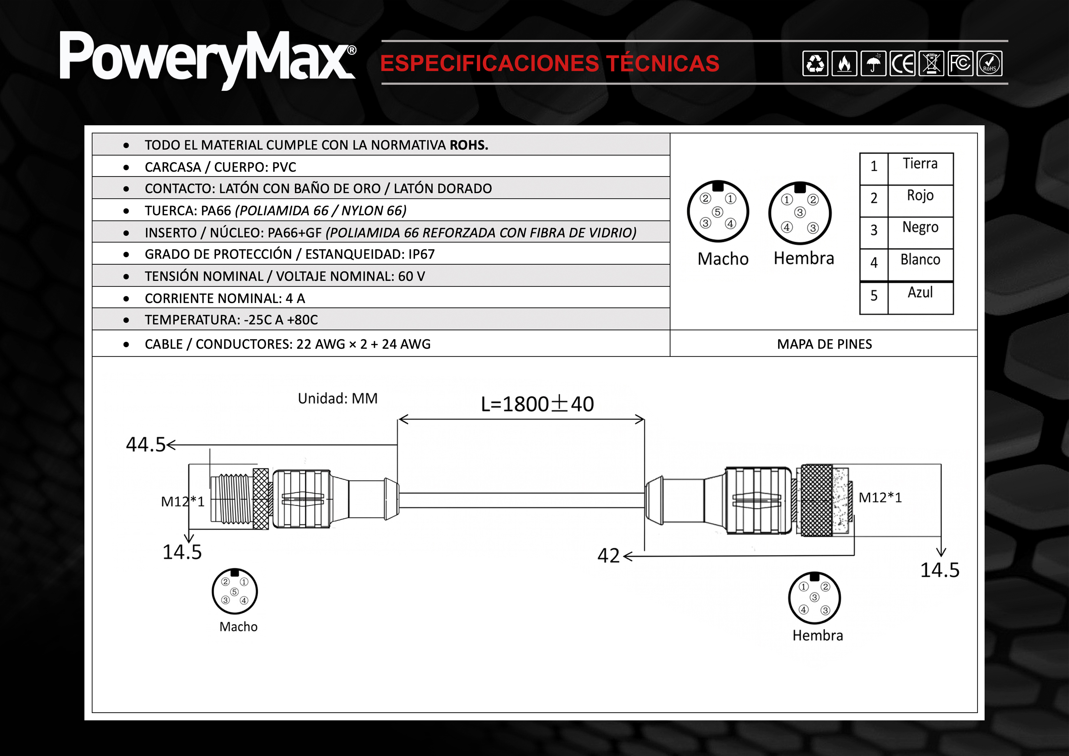 Ficha Técnica Cable NMEA2000 1,8 de PoweryMax. ONNautic