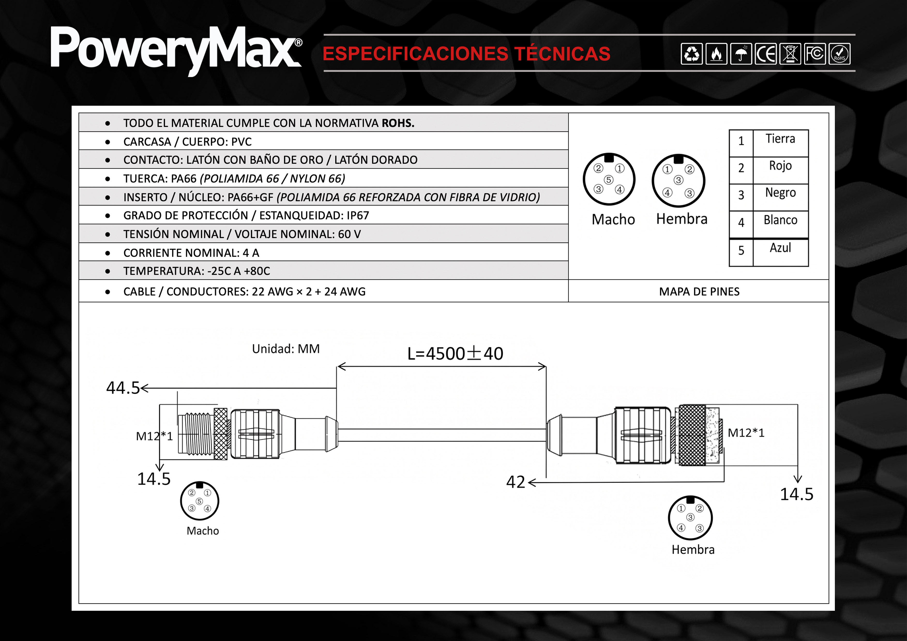 Ficha Técnica Cable NMEA2000 4,5 de PoweryMax. ONNautic