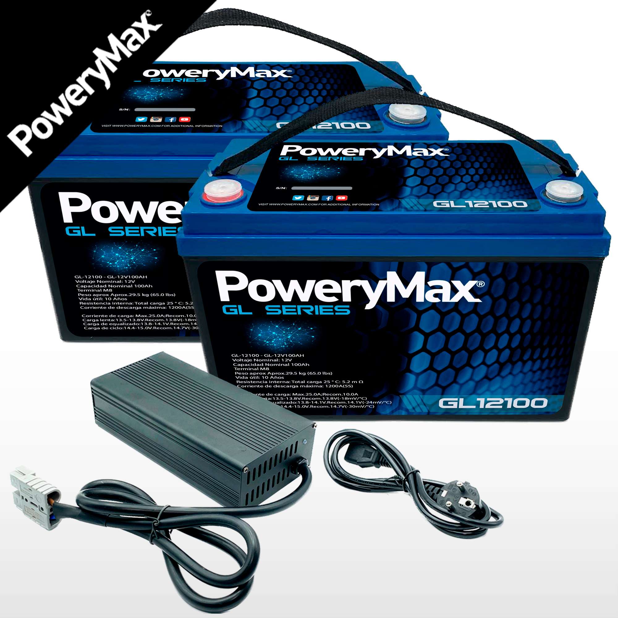 Batería de Gel 24V 100Ah PoweryMax GL24100 + Cargador 24V.ONNautic