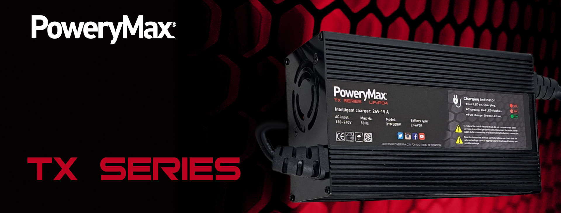 PoweryMax batería de litio TX Series cargador. ONNautic