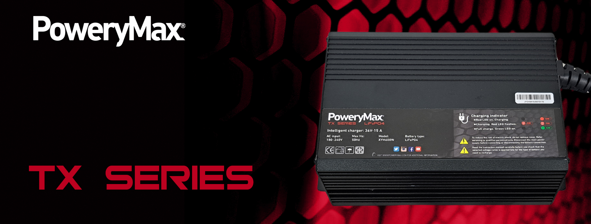 PoweryMax batería de litio TX Series cargador. ONNautic