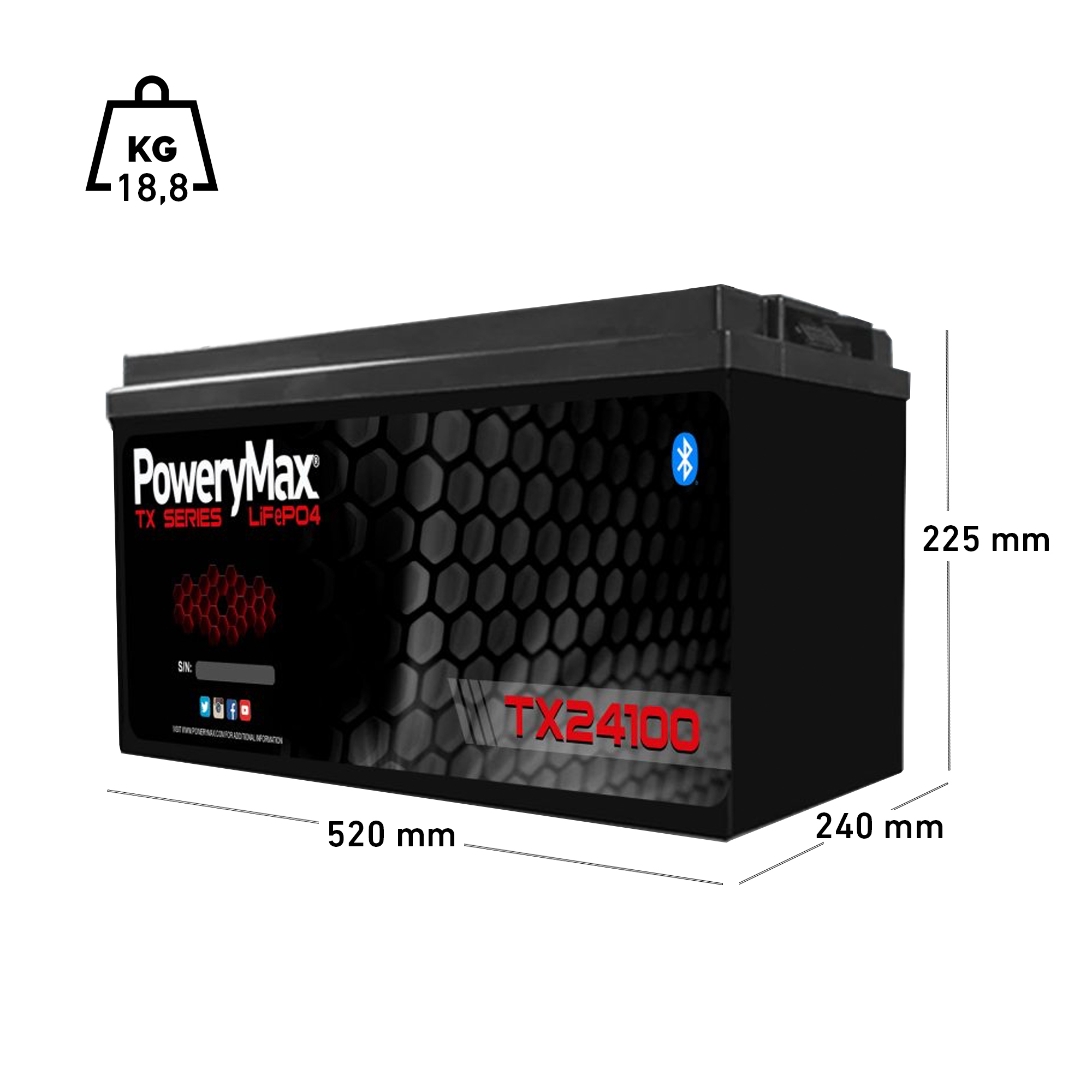 Batería de Litio LiFePO4 PoweryMax TX24100. ONNautic