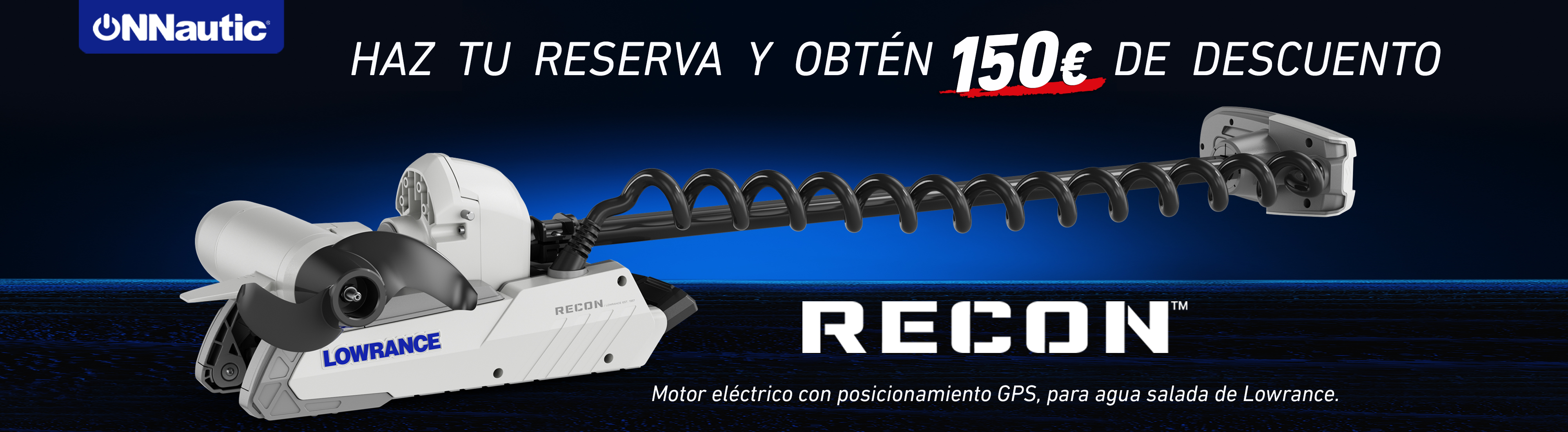 Recon. Motor eléctrico con posicionamiento GPS, para agua salada de Lowrance. ONNautic
