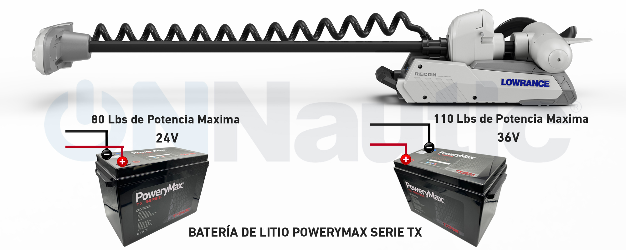 Potencia LOWRANCE RECON. Diagrama de baterías. ONNautic