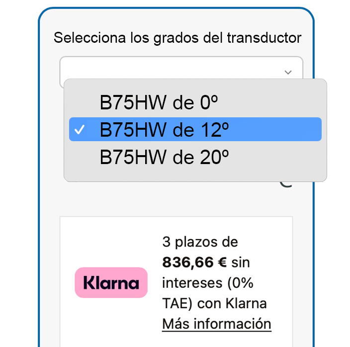 Deplegable para selecionar transdutor. ONNautic
