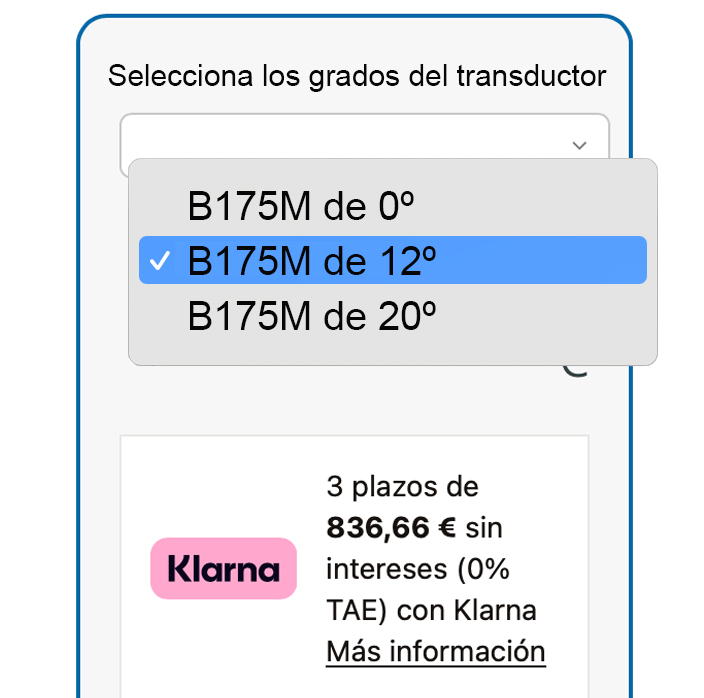 Deplegable para selecionar transdutor. ONNautic