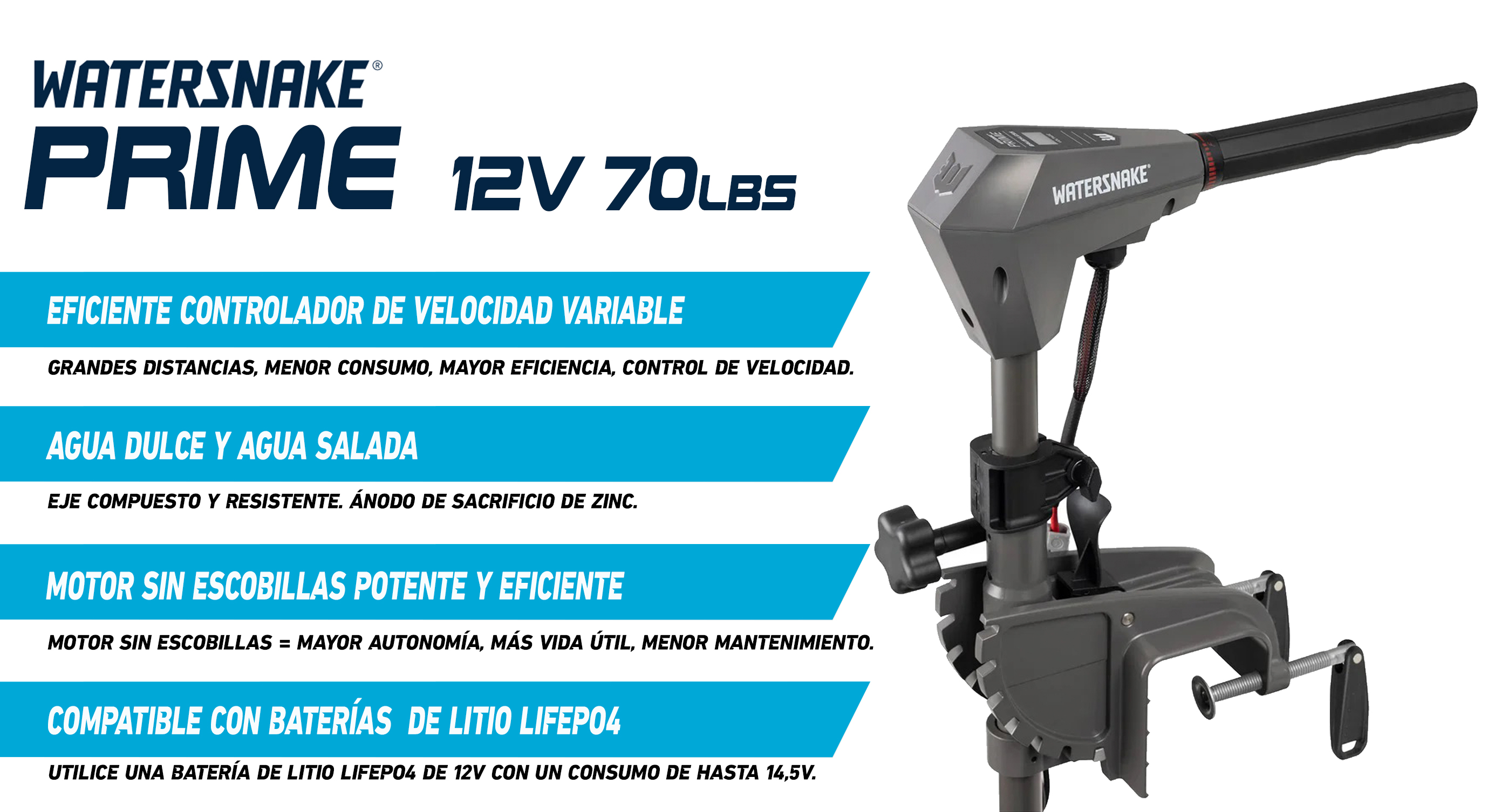 Motor eléctrico fueraborda Watersnake Prime 12V. ONNautic